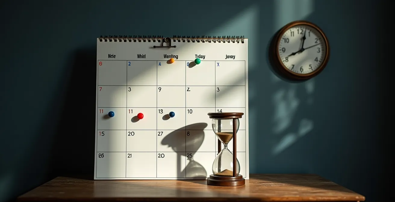 Calendrier avec dates clés marquées pour la résiliation d'un contrat d'assurance