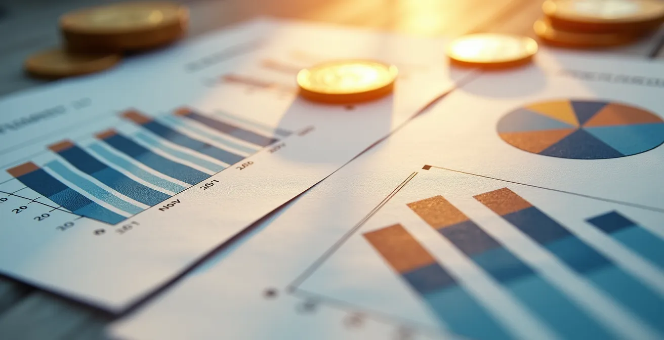 Vue macro de documents financiers avec graphiques comparatifs entre PER et assurance vie