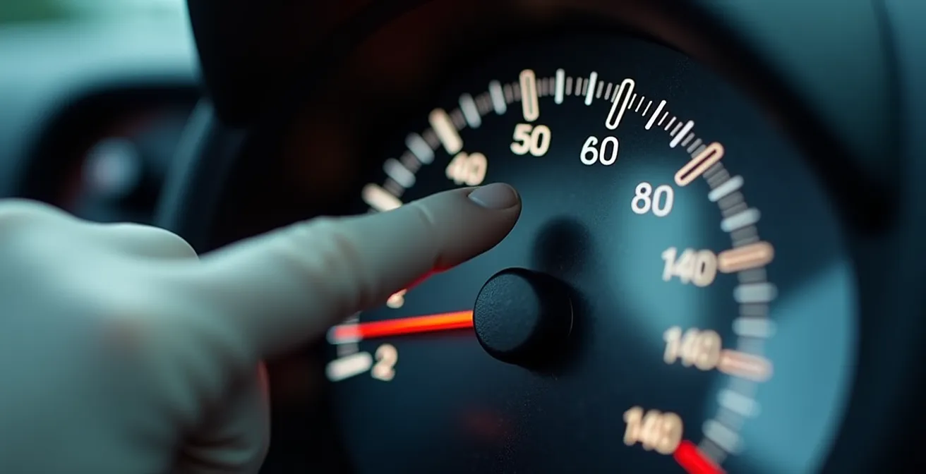 Gros plan sur un compteur kilométrique de voiture avec main d'expert