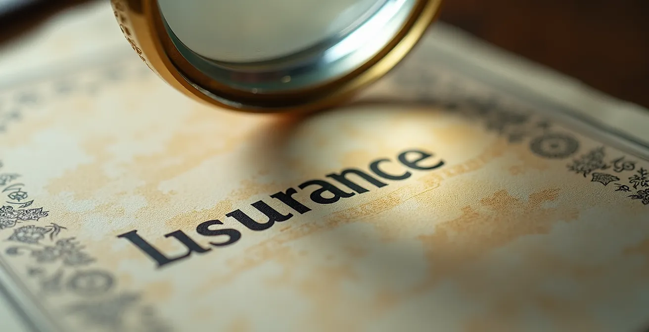 Examen détaillé des clauses d'exclusion dans un contrat d'assurance avec une loupe professionnelle