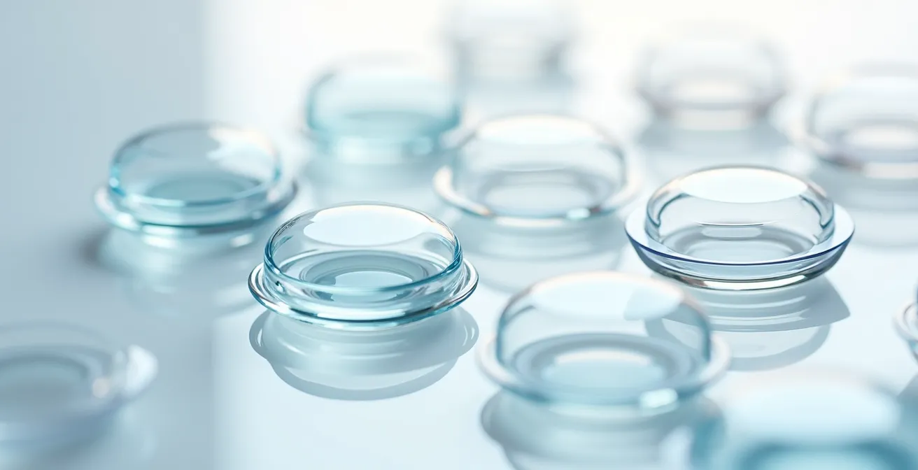 Gros plan sur des lentilles de contact et leur étui dans un environnement épuré