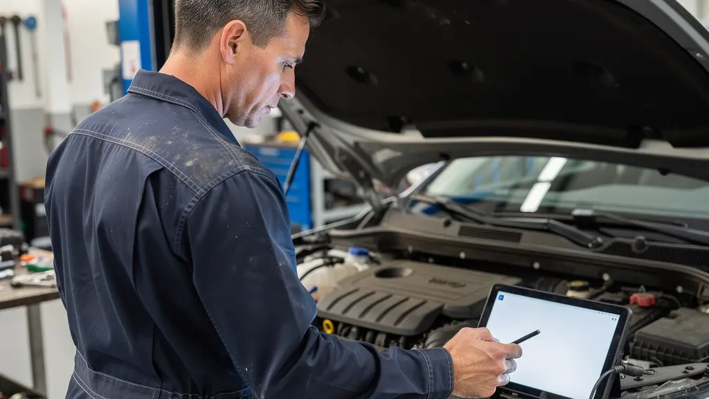 Mécanicien automobile inspectant le compartiment moteur pour évaluer l'état du véhicule