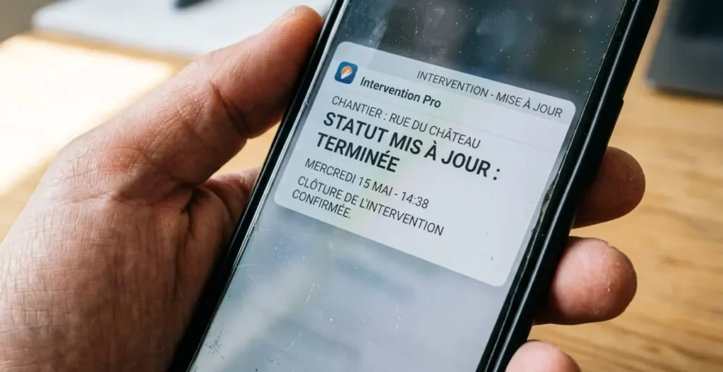 Écran de smartphone affichant une notification mobile de mise à jour du statut d Écran de smartphone affichant une notification mobile de mise à jour du statut d
